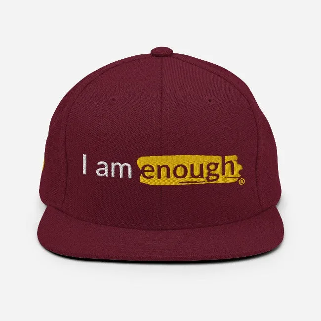 I AM ENOUGH ORIGINAL Embroidered Snapback Hat with Peace Sign on Side