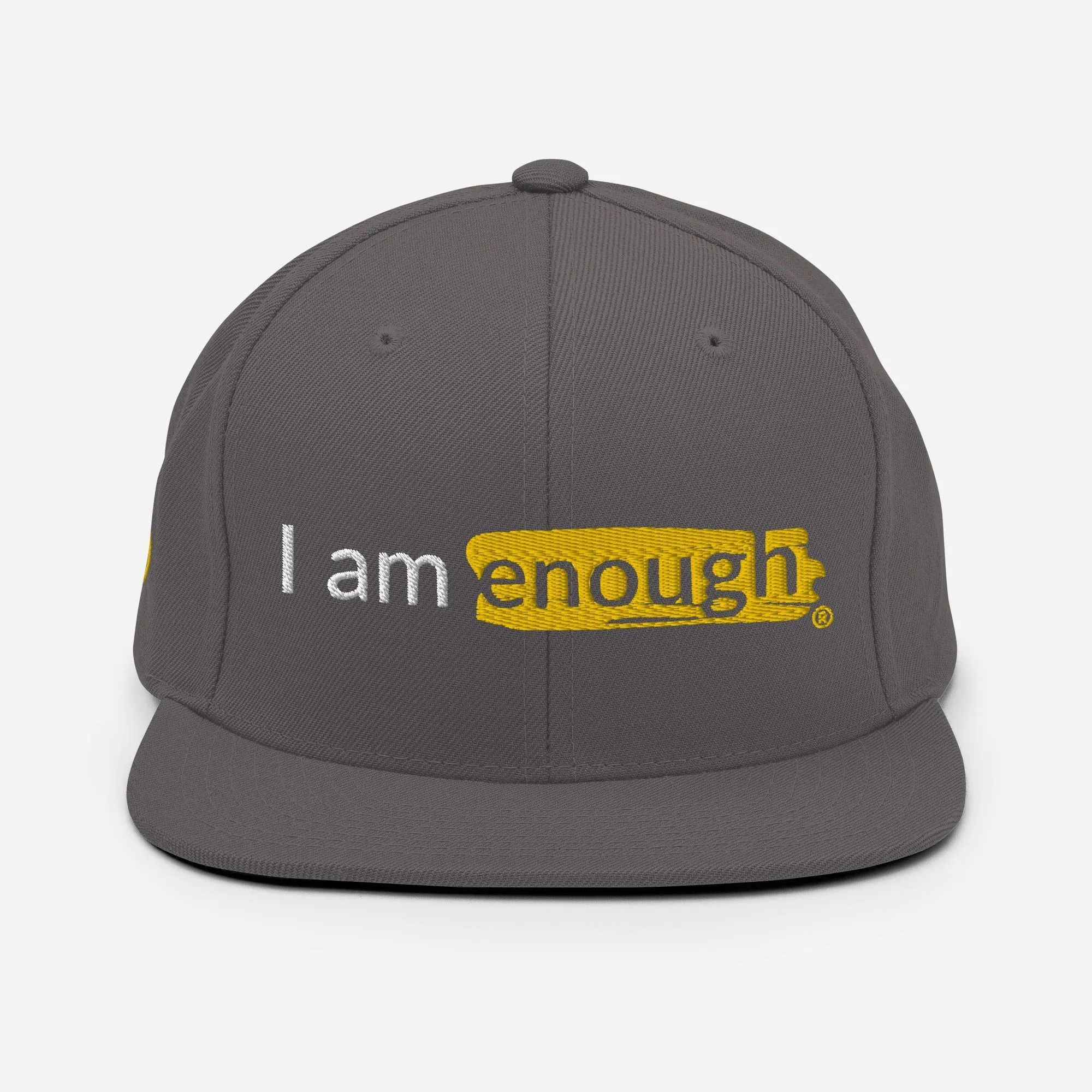 I AM ENOUGH ORIGINAL Embroidered Snapback Hat with Peace Sign on Side
