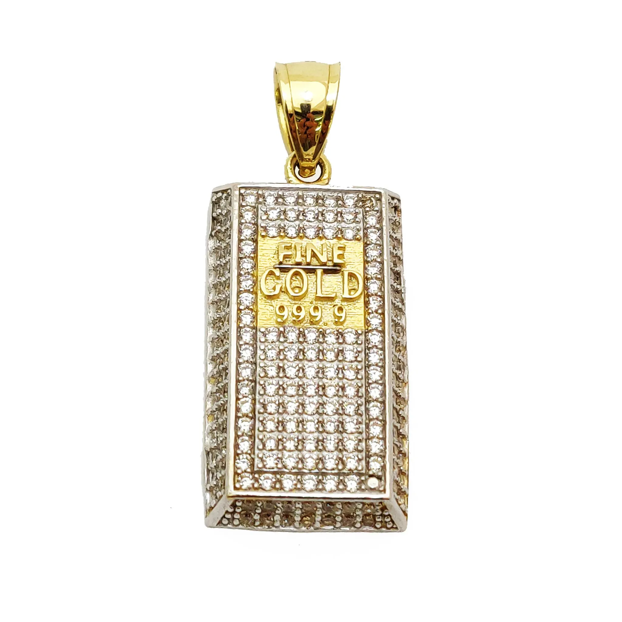 Iced-Out Gold Bar CZ Pendant (14K).