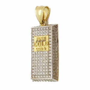 Iced-Out Gold Bar CZ Pendant (14K).