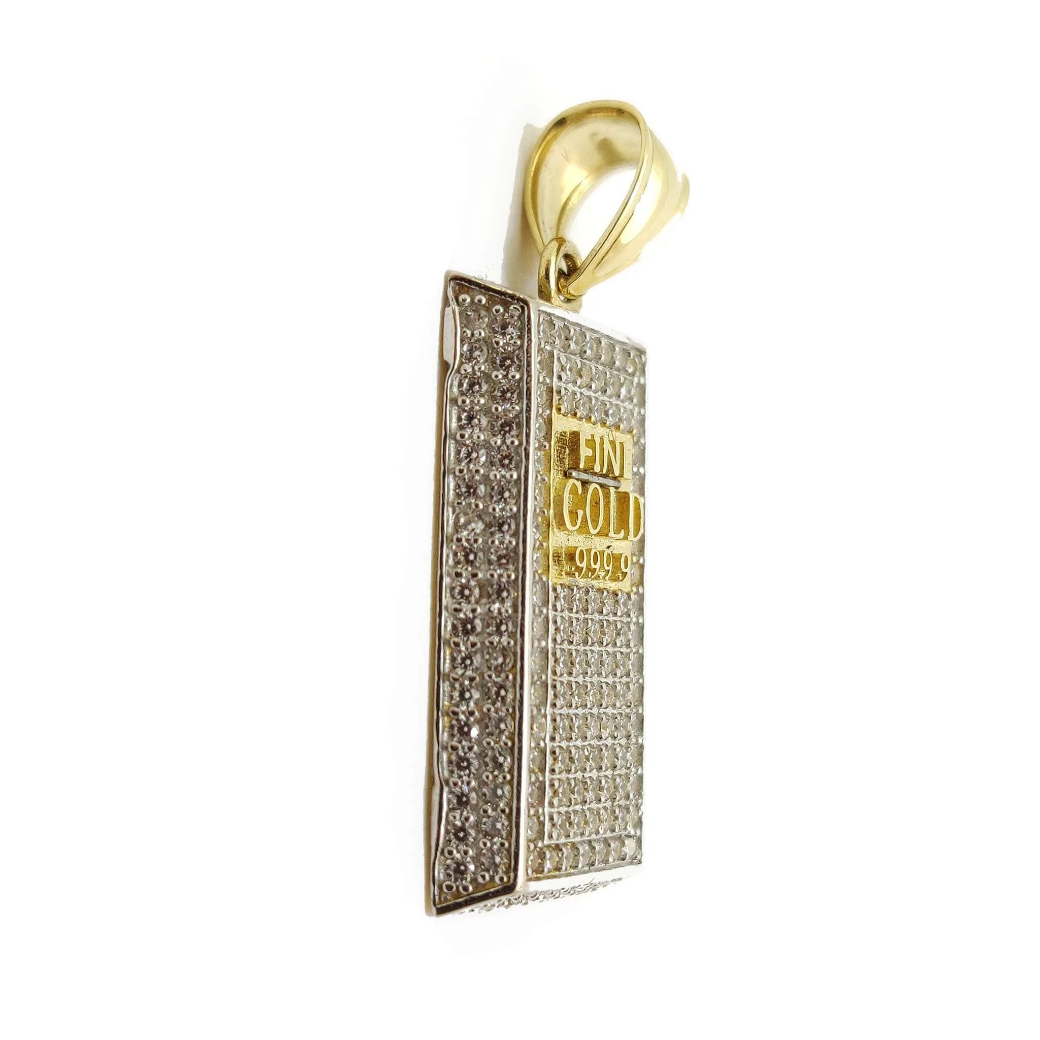 Iced-Out Gold Bar CZ Pendant (14K).