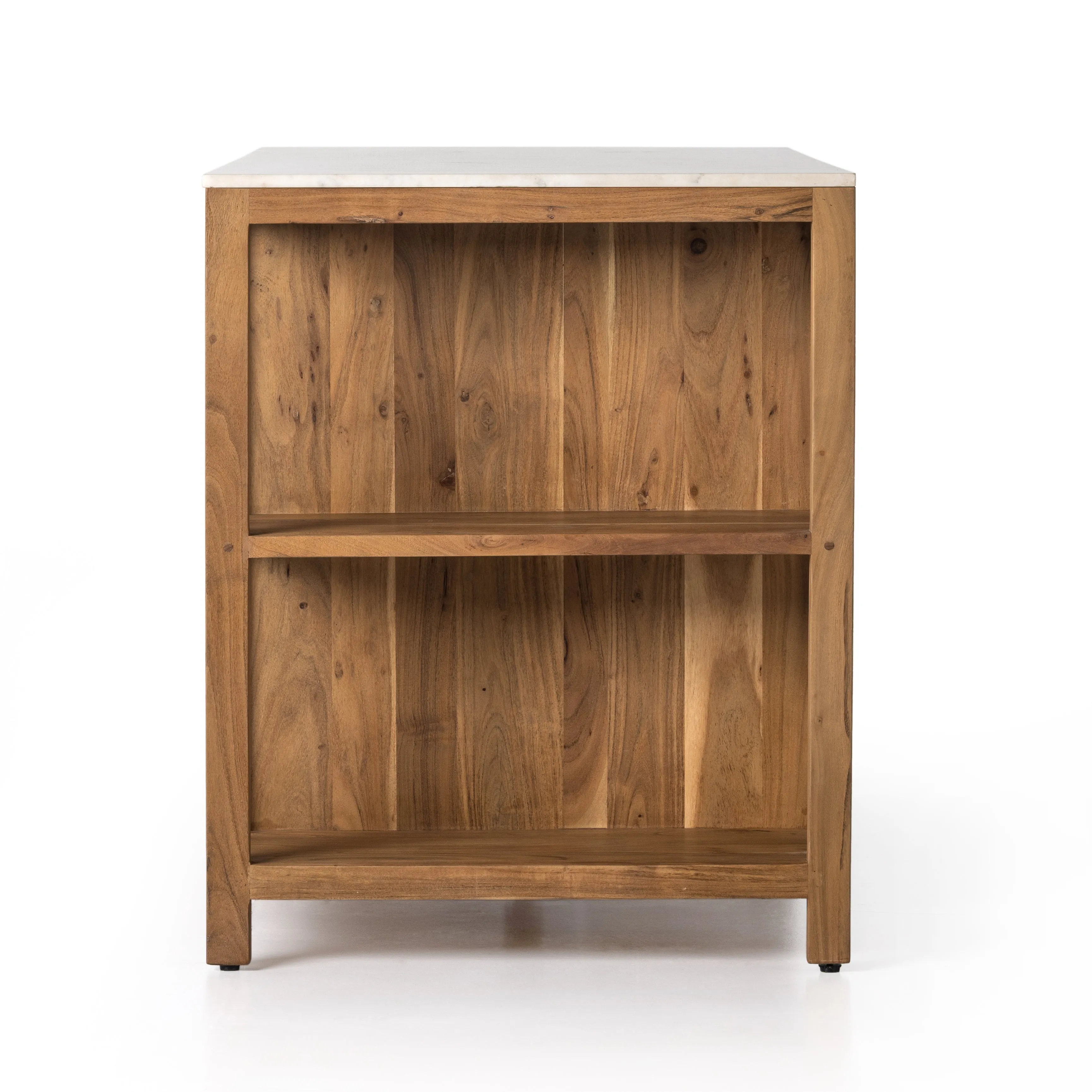 Indira Kitchen Island - Smoked Acacia/White Marble