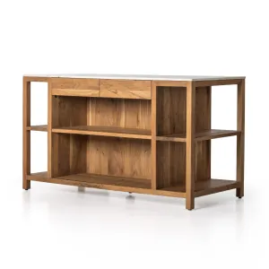 Indira Kitchen Island - Smoked Acacia/White Marble