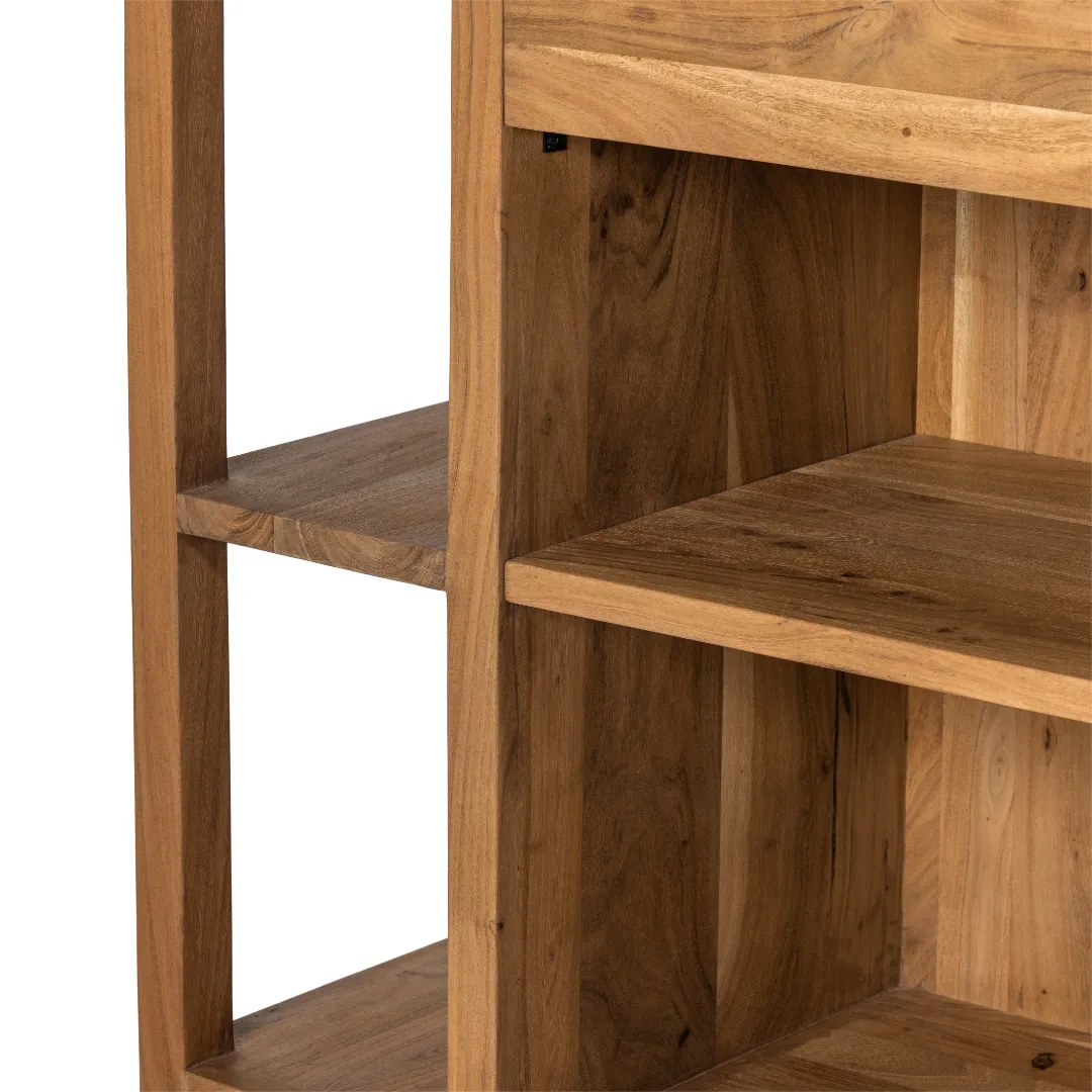 Indira Kitchen Island - Smoked Acacia/White Marble