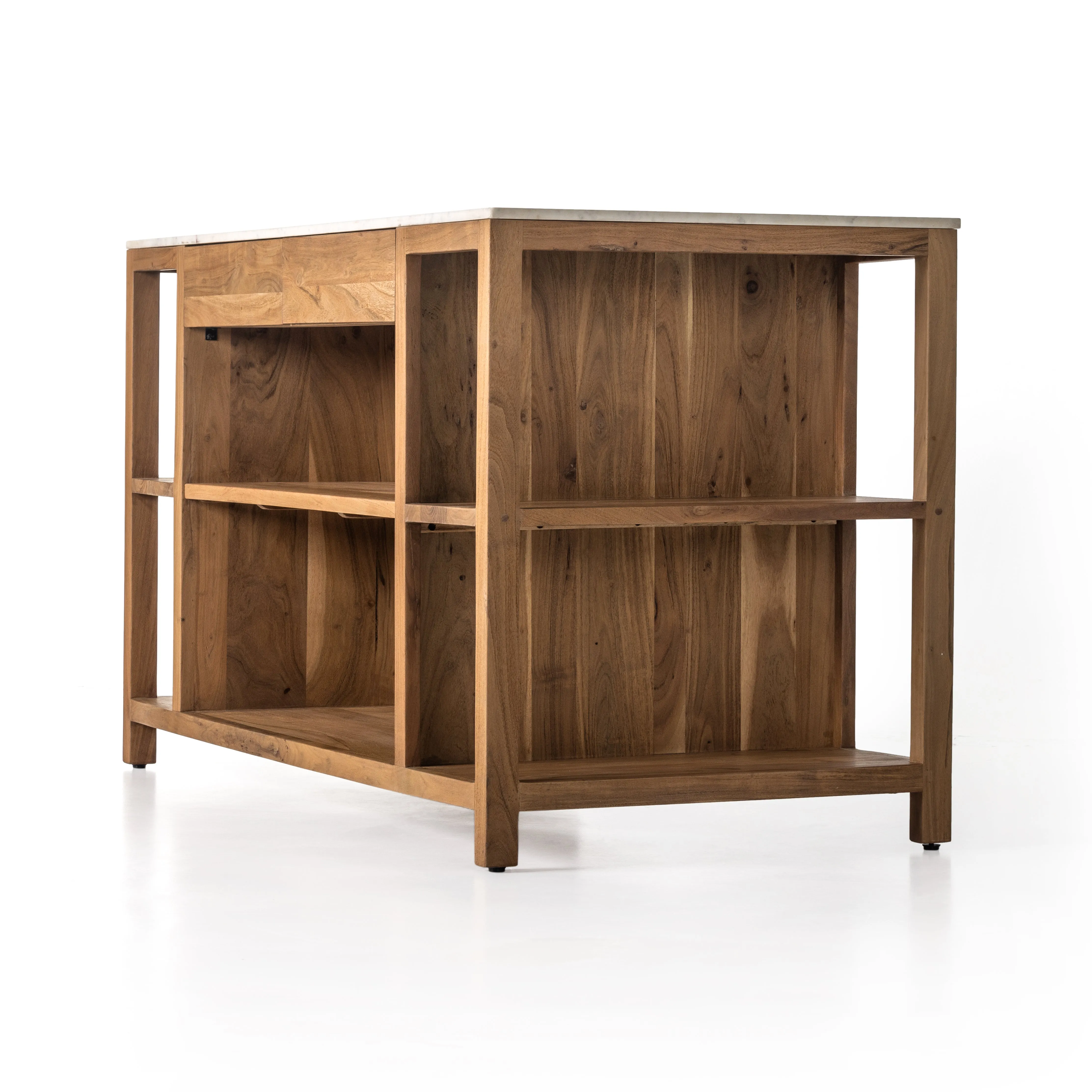 Indira Kitchen Island - Smoked Acacia/White Marble