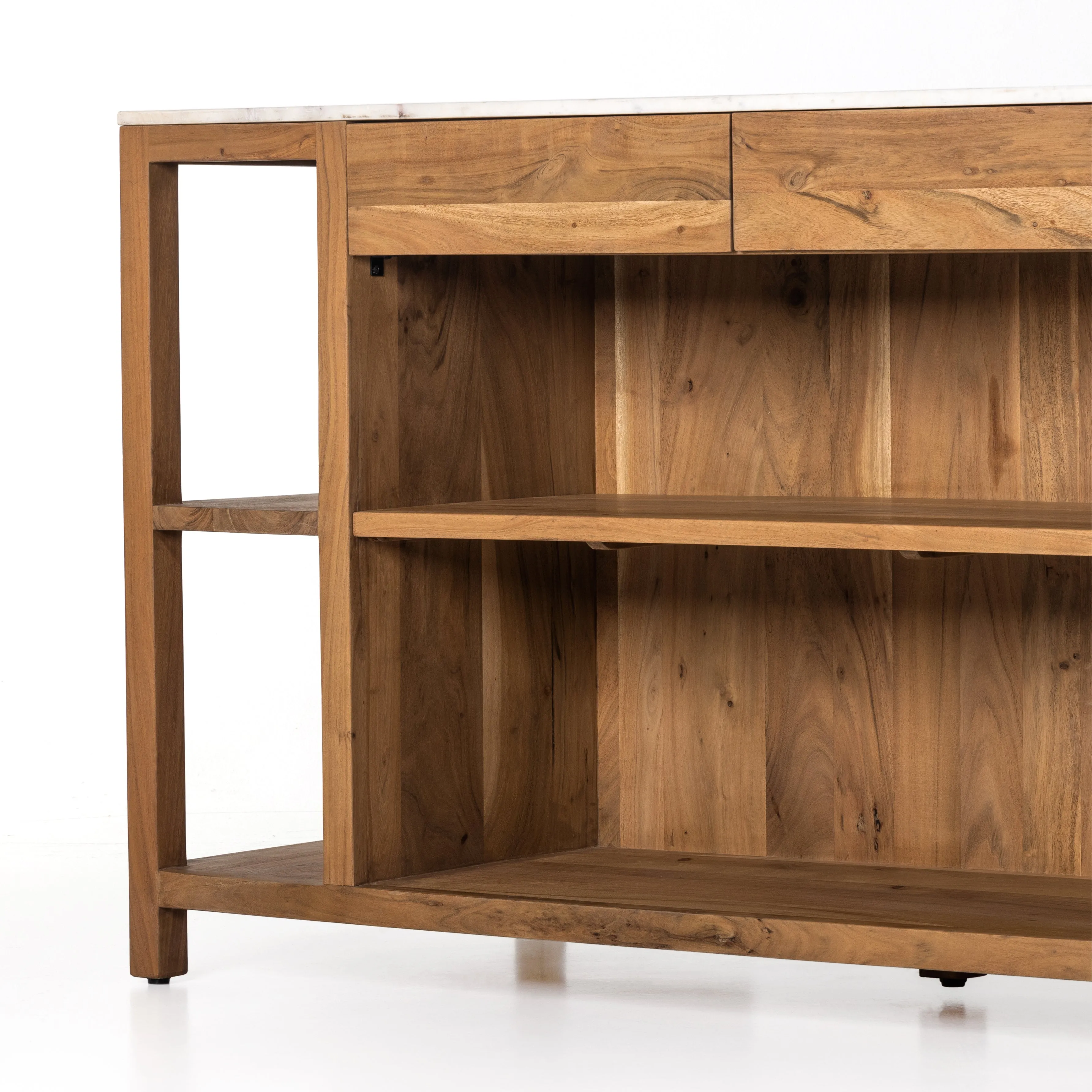 Indira Kitchen Island - Smoked Acacia/White Marble