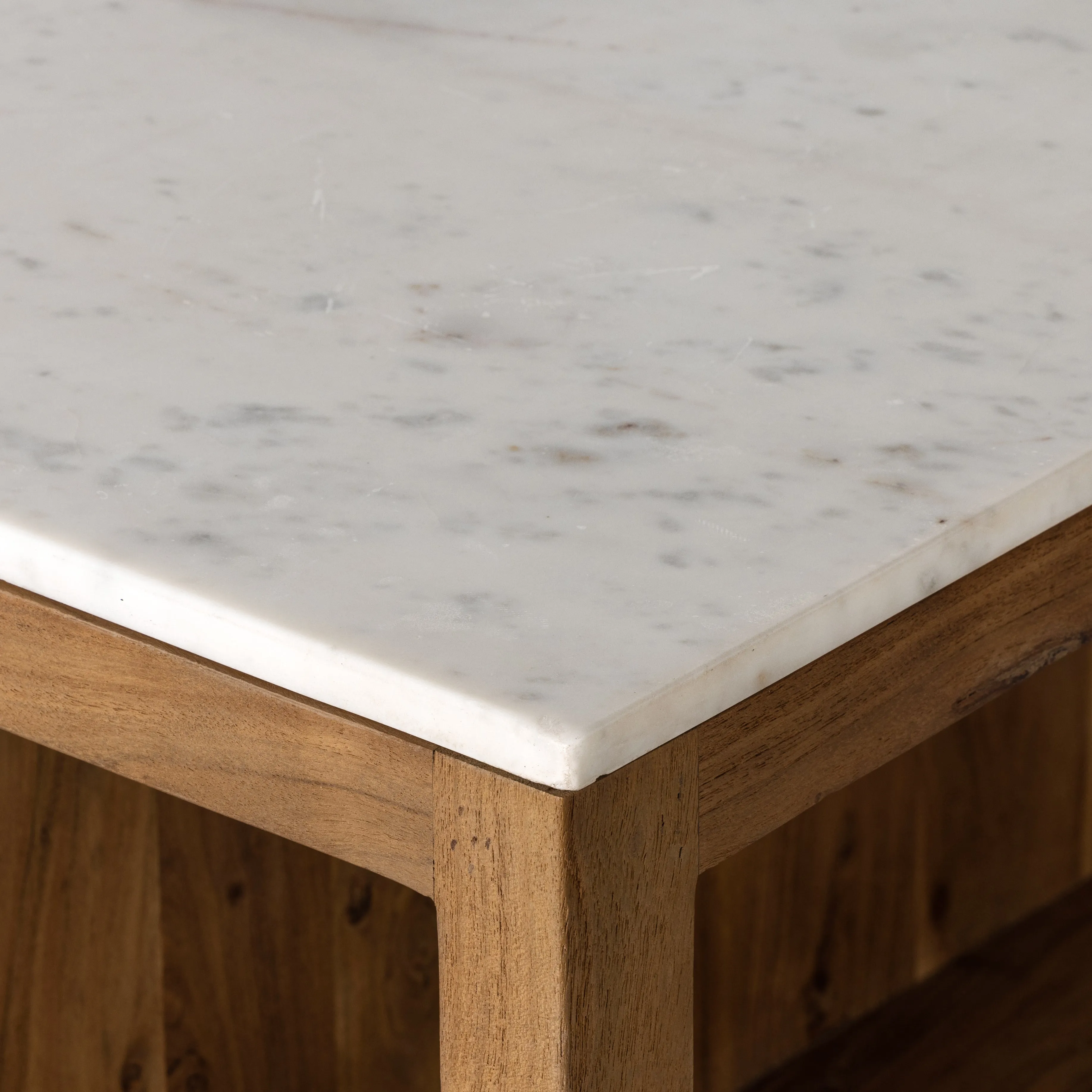 Indira Kitchen Island - Smoked Acacia/White Marble