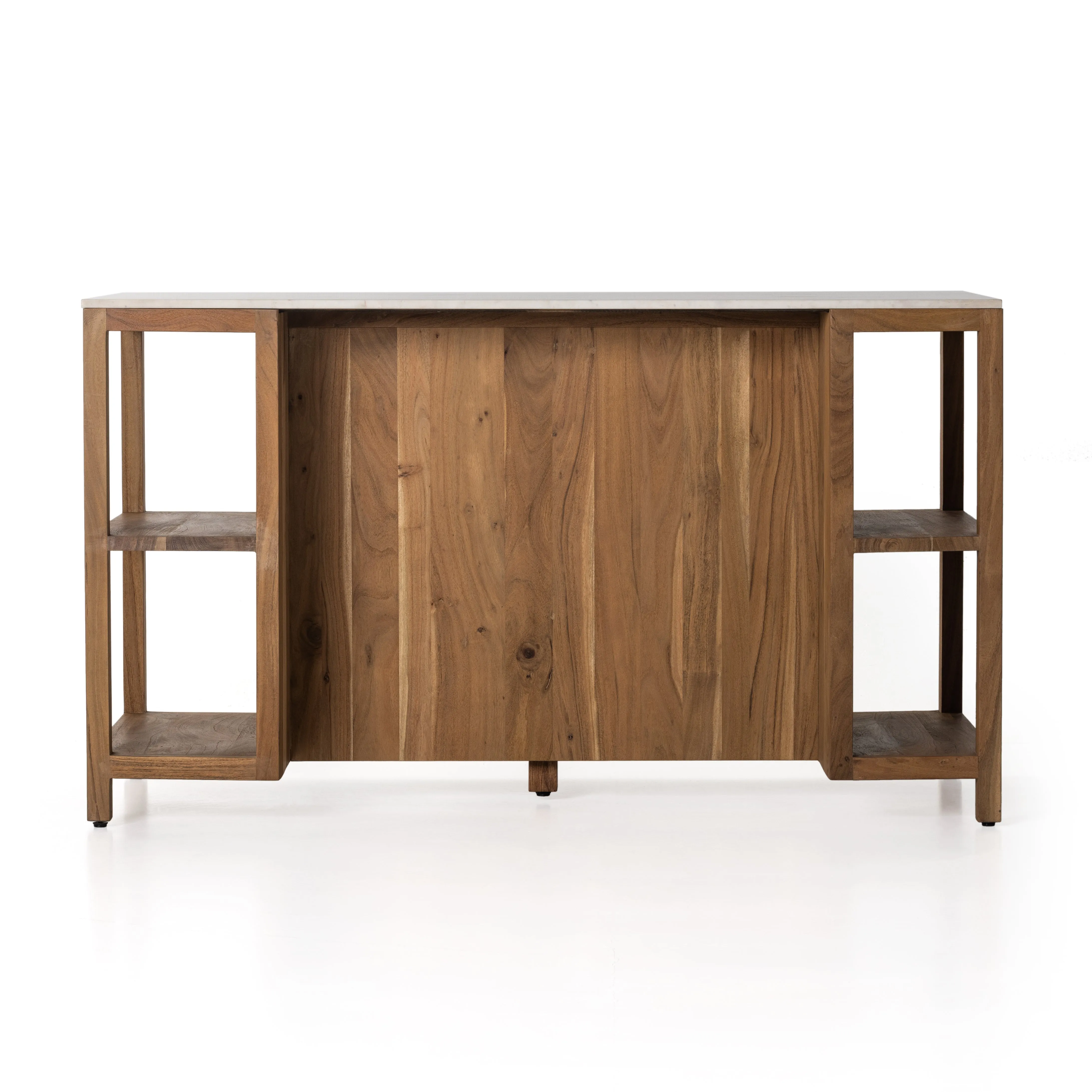 Indira Kitchen Island - Smoked Acacia/White Marble