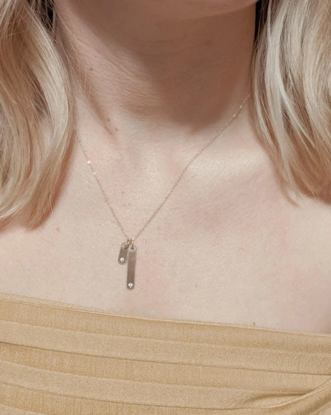 Initial Rounded Bar Charm Necklace with Diamond