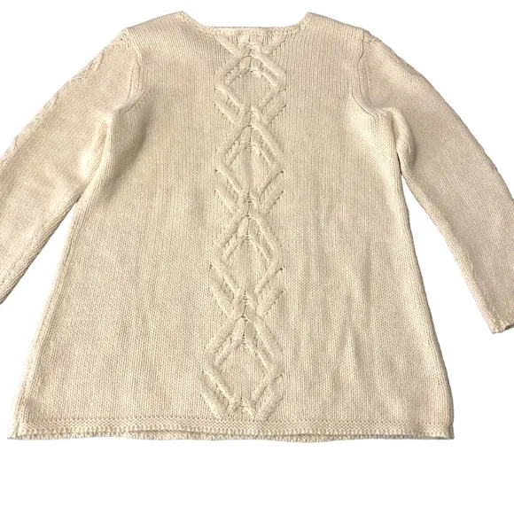 J.Jill Ivory Diamond Knit Sweater Size Medium Silver bead embellishments