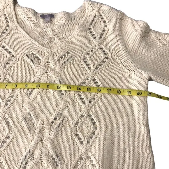 J.Jill Ivory Diamond Knit Sweater Size Medium Silver bead embellishments