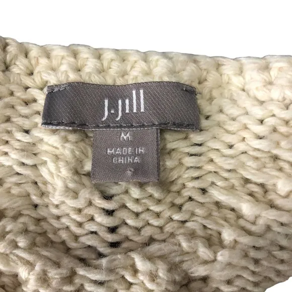 J.Jill Ivory Diamond Knit Sweater Size Medium Silver bead embellishments