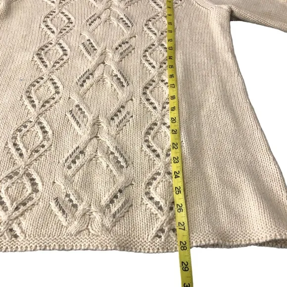 J.Jill Ivory Diamond Knit Sweater Size Medium Silver bead embellishments