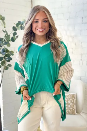 Jungle Green Knit Detail Short Sleeve Top