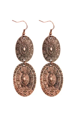 KE0402 - EMBELLISHED OVAL LINKED DROP BURNISHED EARRINGS