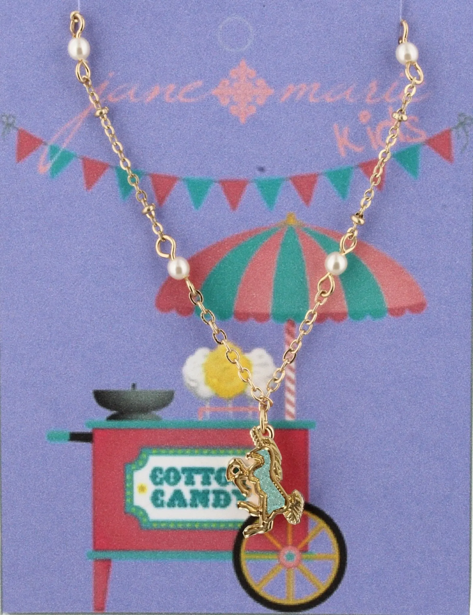 Kids Pearl Linked Necklace with Mint Unicorn Druzy Icon