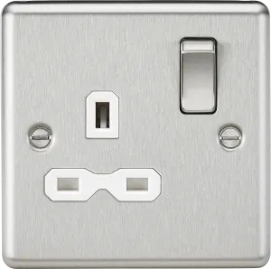 Knightsbridge CL7BCW Rounded Edge 13A 1G DP Switched Socket - Brushed Chrome   White Insert