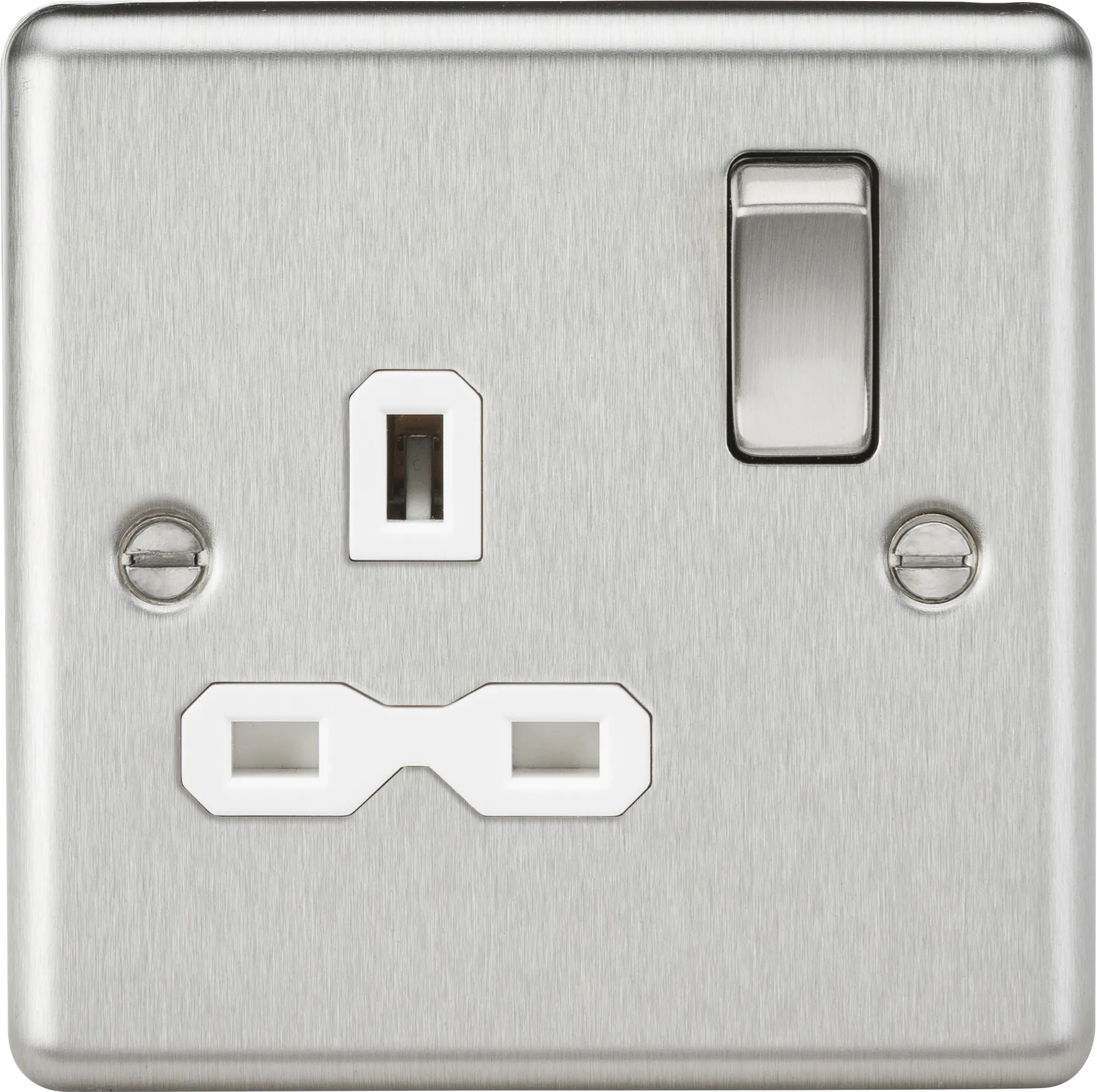 Knightsbridge CL7BCW Rounded Edge 13A 1G DP Switched Socket - Brushed Chrome   White Insert