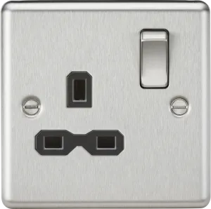 Knightsbridge CL7BCx10 Rounded Edge 13A 1G DP Switched Socket - Brushed Chrome   Black Insert (10 Pack)