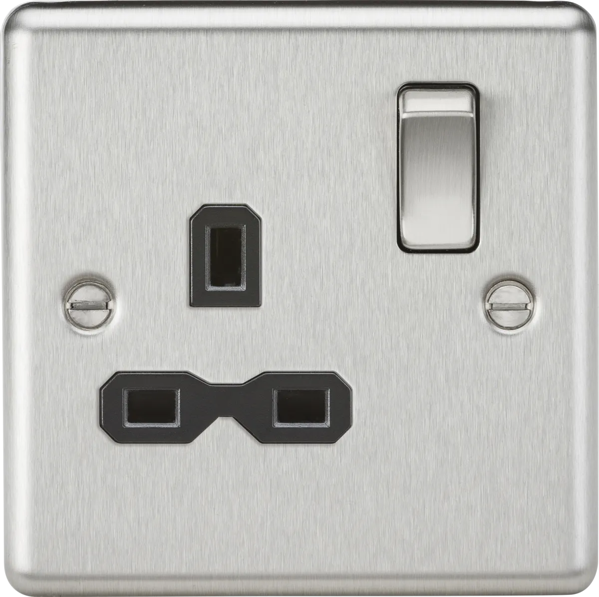 Knightsbridge CL7BCx10 Rounded Edge 13A 1G DP Switched Socket - Brushed Chrome   Black Insert (10 Pack)