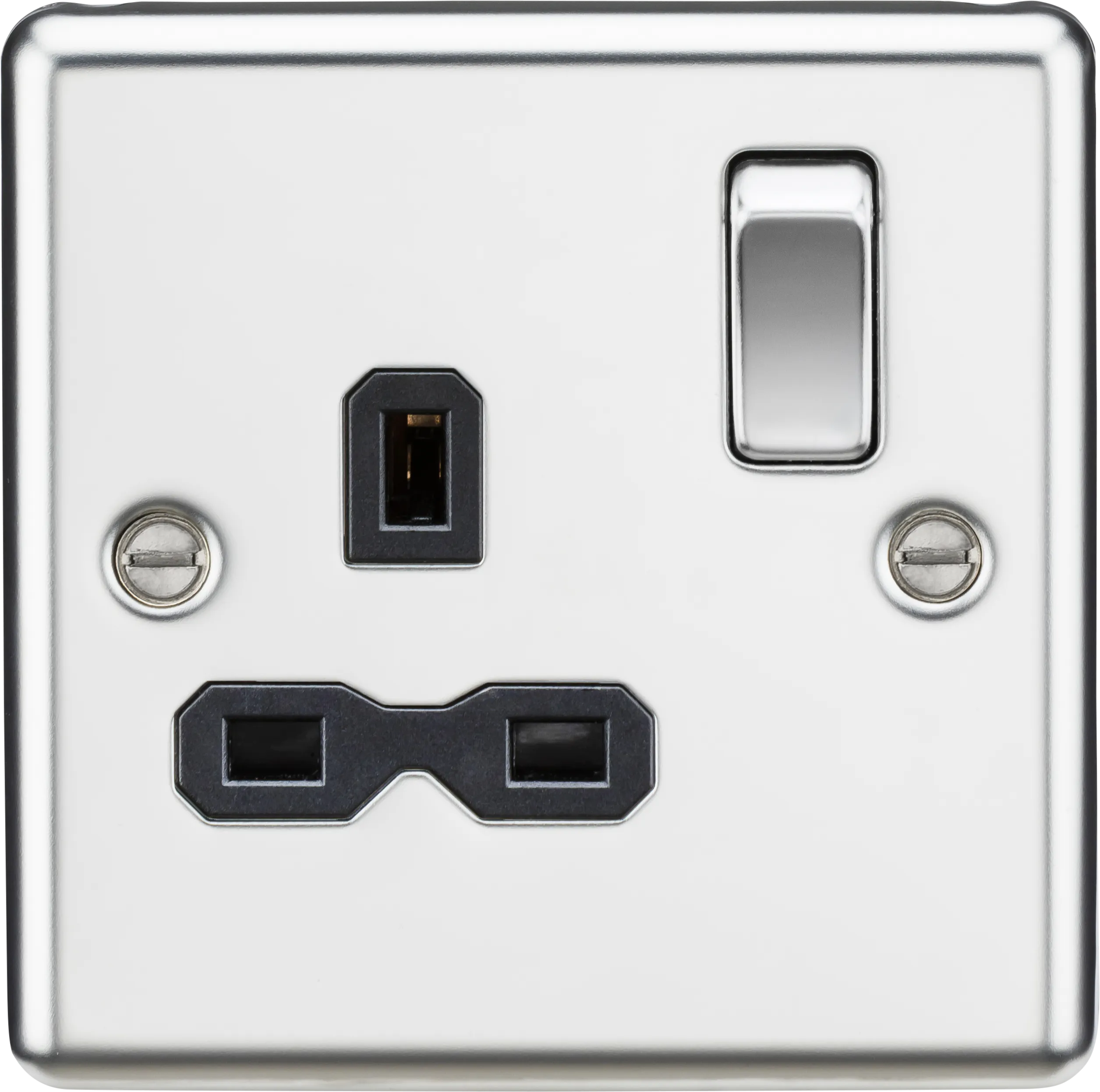 Knightsbridge CL7PC Rounded Edge 13A 1G DP Switched Socket - Polished Chrome   Black Insert