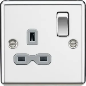 Knightsbridge CL7PCG Rounded Edge 13A 1G DP Switched Socket - Polished Chrome   Grey Insert
