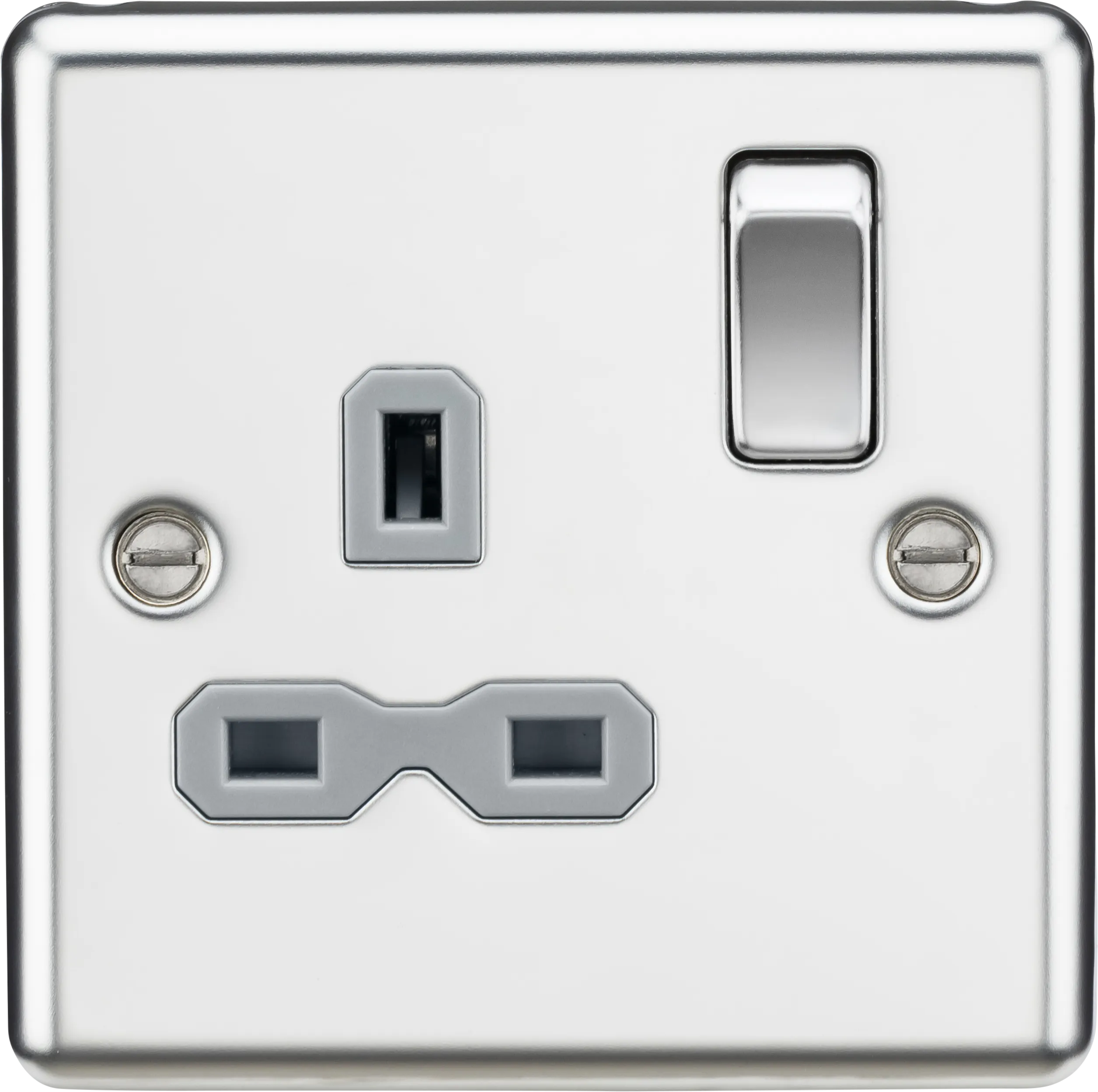 Knightsbridge CL7PCG Rounded Edge 13A 1G DP Switched Socket - Polished Chrome   Grey Insert