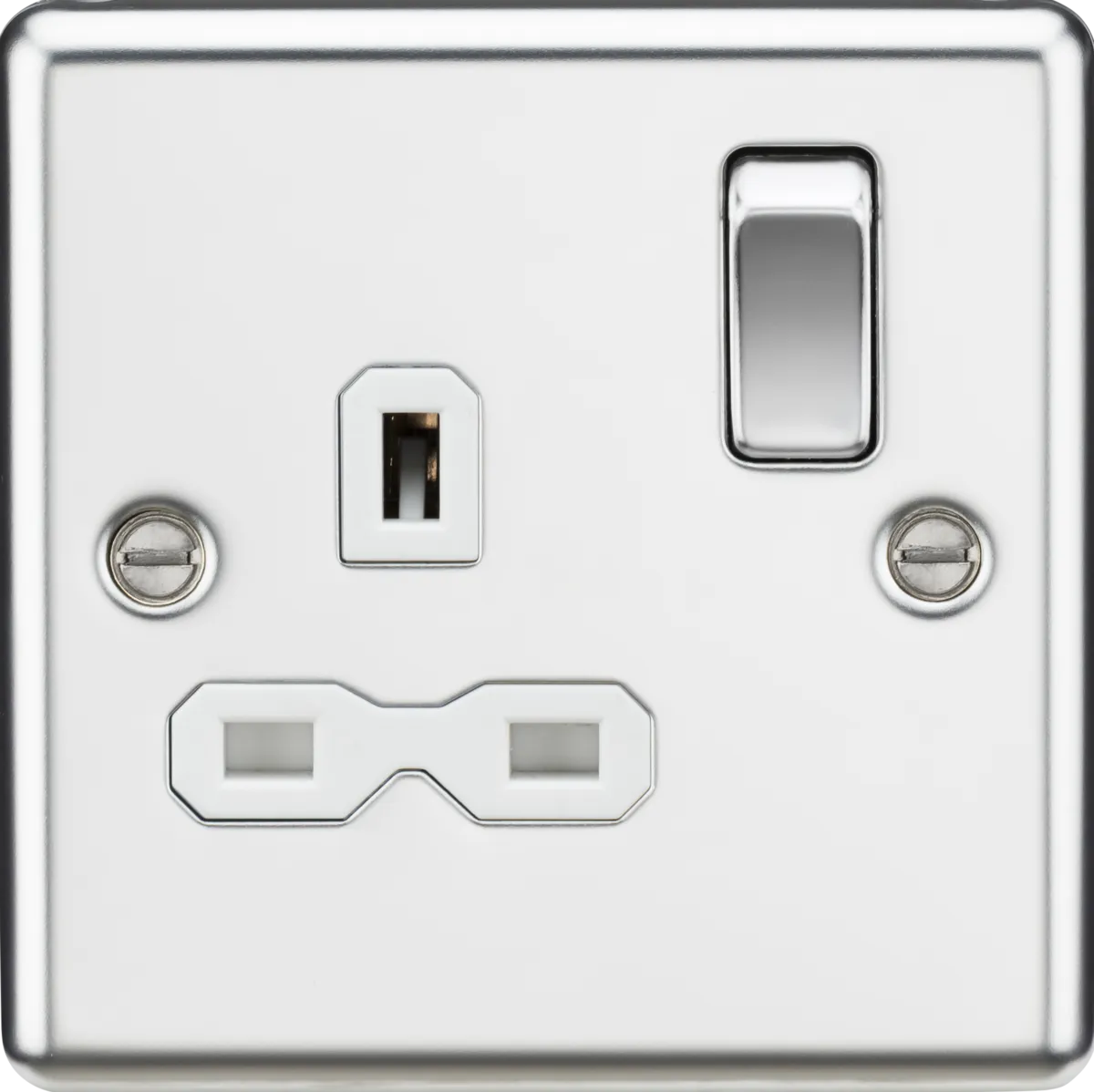 Knightsbridge CL7PCWx10 Rounded Edge 13A 1G DP Switched Socket - Polished Chrome   White Insert (10 Pack)