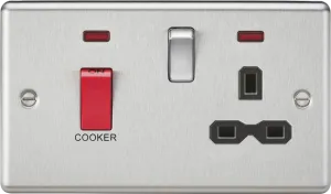Knightsbridge CL83BC Rounded Edge 45A DP Cooker Switch   13A Socket   Neons - Brushed Chrome   Black Insert