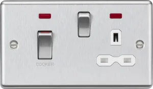 Knightsbridge CL83MNBCW Rounded Edge 45A DP Cooker Switch   13A Switched Socket   Neons - Brushed Chrome   White Insert