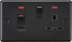 Knightsbridge CL83MNMBB Rounded Edge 45A DP Cooker Switch   13A Switched Socket   Neons - Matt Black