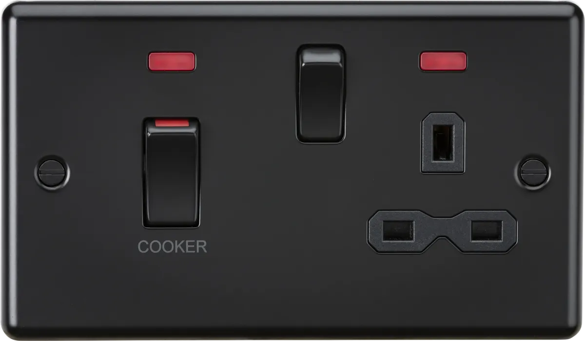 Knightsbridge CL83MNMBB Rounded Edge 45A DP Cooker Switch   13A Switched Socket   Neons - Matt Black