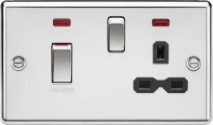 Knightsbridge CL83MNPC Rounded Edge 45A DP Cooker Switch   13A Switched Socket   Neon - Polished Chrome   Black Insert