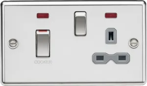 Knightsbridge CL83MNPCG Rounded Edge 45A DP Cooker Switch   13A Switched Socket   Neon - Polished Chrome   Grey Insert