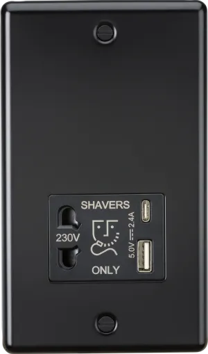 Knightsbridge CL8909MB Rounded Edge Dual Voltage Shaver Socket   2xUSB A C (5V DC 2.4A Shared) - Matt Black