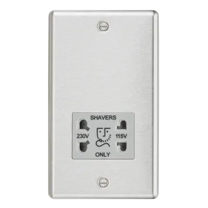 Knightsbridge CL89BCG Rounded Edge 115/230V Dual Voltage Shaver Socket - Brushed Chrome   Grey Insert