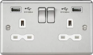 Knightsbridge CL9224BCW Rounded Edge 13A 2G Switch Socket  2xUSB 2.4A - Brushed Chrome   White Insert