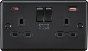 Knightsbridge CL9945MBB Rounded Edge 13A 2G DP Switched Socket  2x USB A C (45W FASTCHARGE) - Matt Black