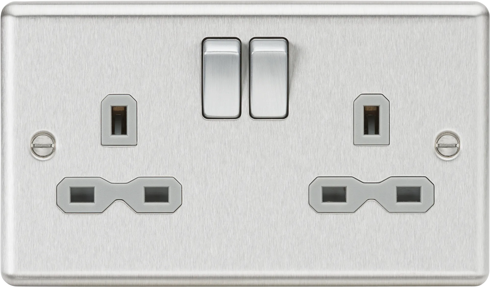 Knightsbridge CL9BCG Rounded Edge 13A 2G DP Switched Socket - Brushed Chrome   Grey Insert