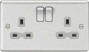 Knightsbridge CL9BCG Rounded Edge 13A 2G DP Switched Socket - Brushed Chrome   Grey Insert