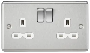 Knightsbridge CL9BCW Rounded Edge 13A 2G DP Switched Socket - Brushed Chrome   White Insert
