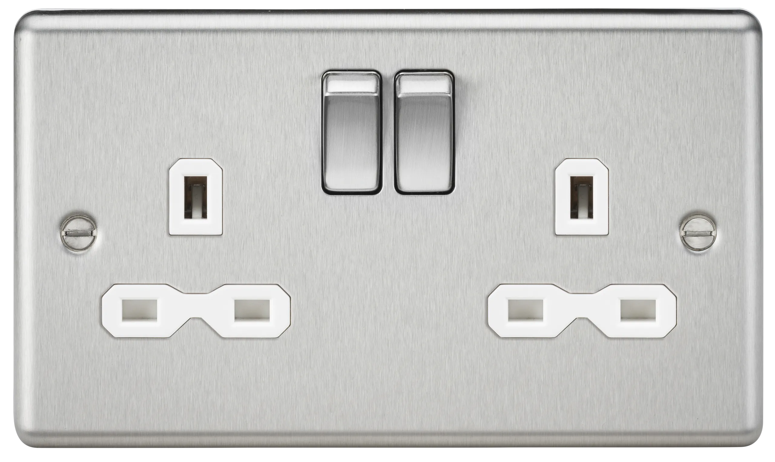 Knightsbridge CL9BCW Rounded Edge 13A 2G DP Switched Socket - Brushed Chrome   White Insert