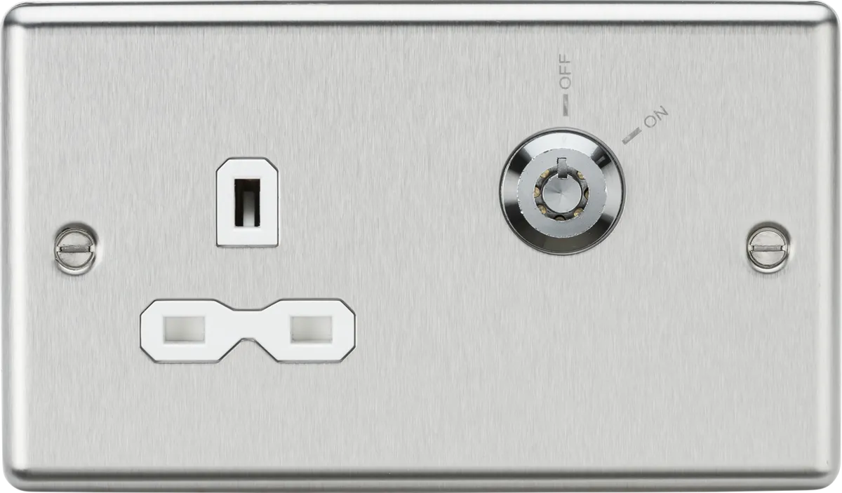 Knightsbridge CL9LOCKBCW Rounded Edge 13A 1G DP Lockable Socket - Brushed Chrome   White Insert