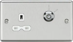 Knightsbridge CL9LOCKBCW Rounded Edge 13A 1G DP Lockable Socket - Brushed Chrome   White Insert