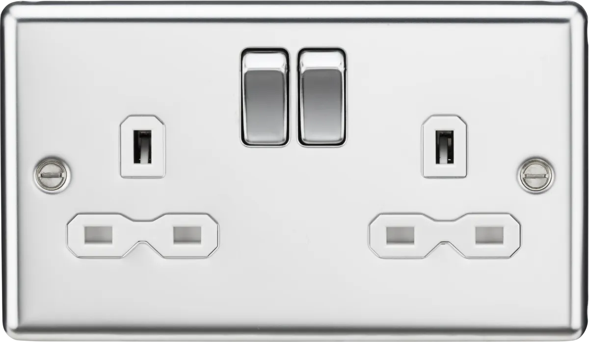 Knightsbridge CL9PCWx5 Rounded Edge 13A 2G DP Switched Socket - Polished Chrome   White Insert (5 Pack)