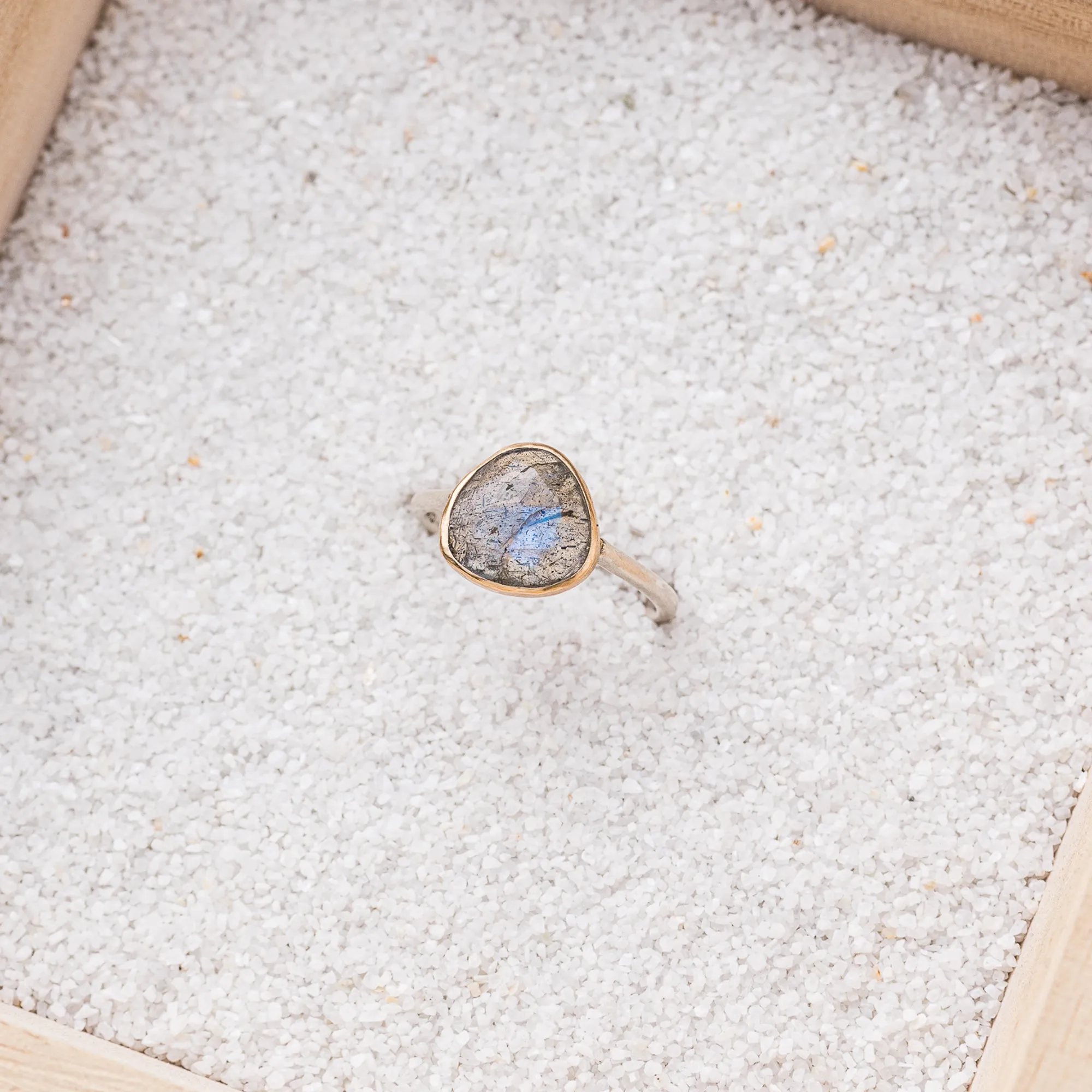 Labradorite Rounded Triangle Mixed Metal Ring
