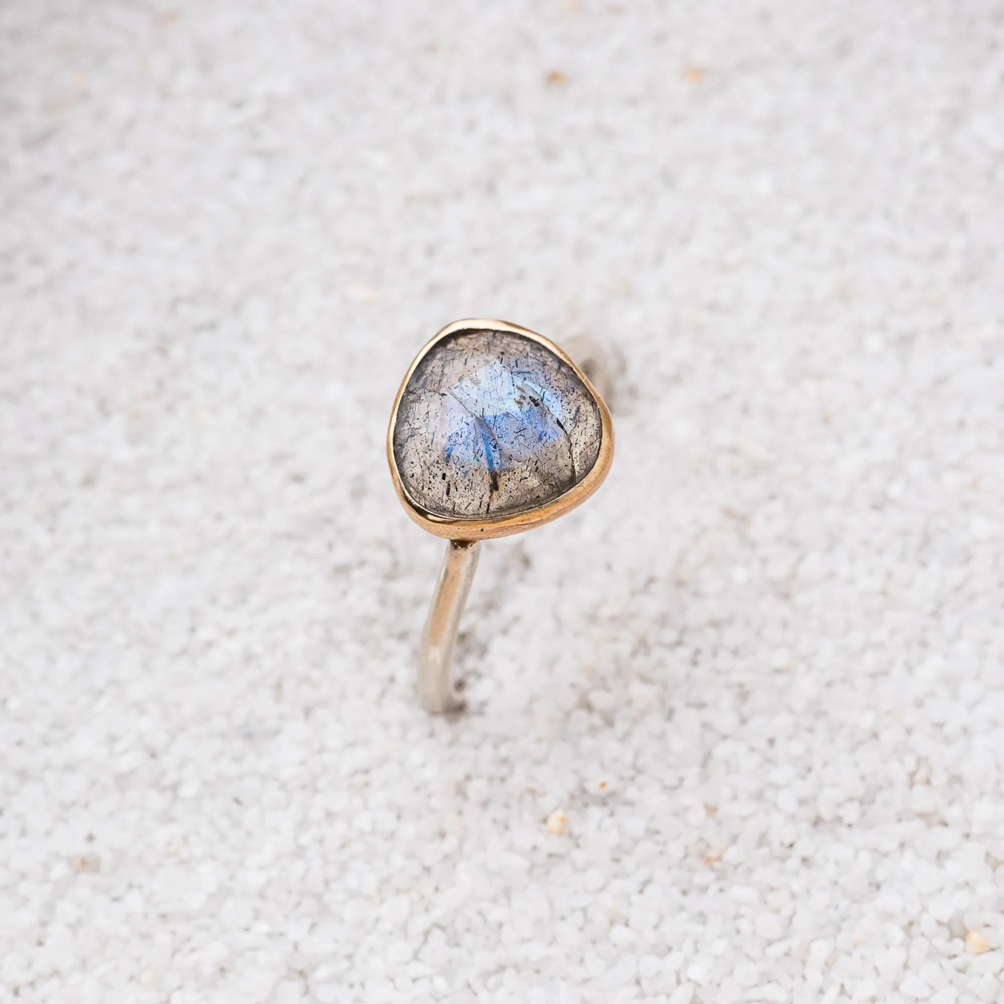 Labradorite Rounded Triangle Mixed Metal Ring