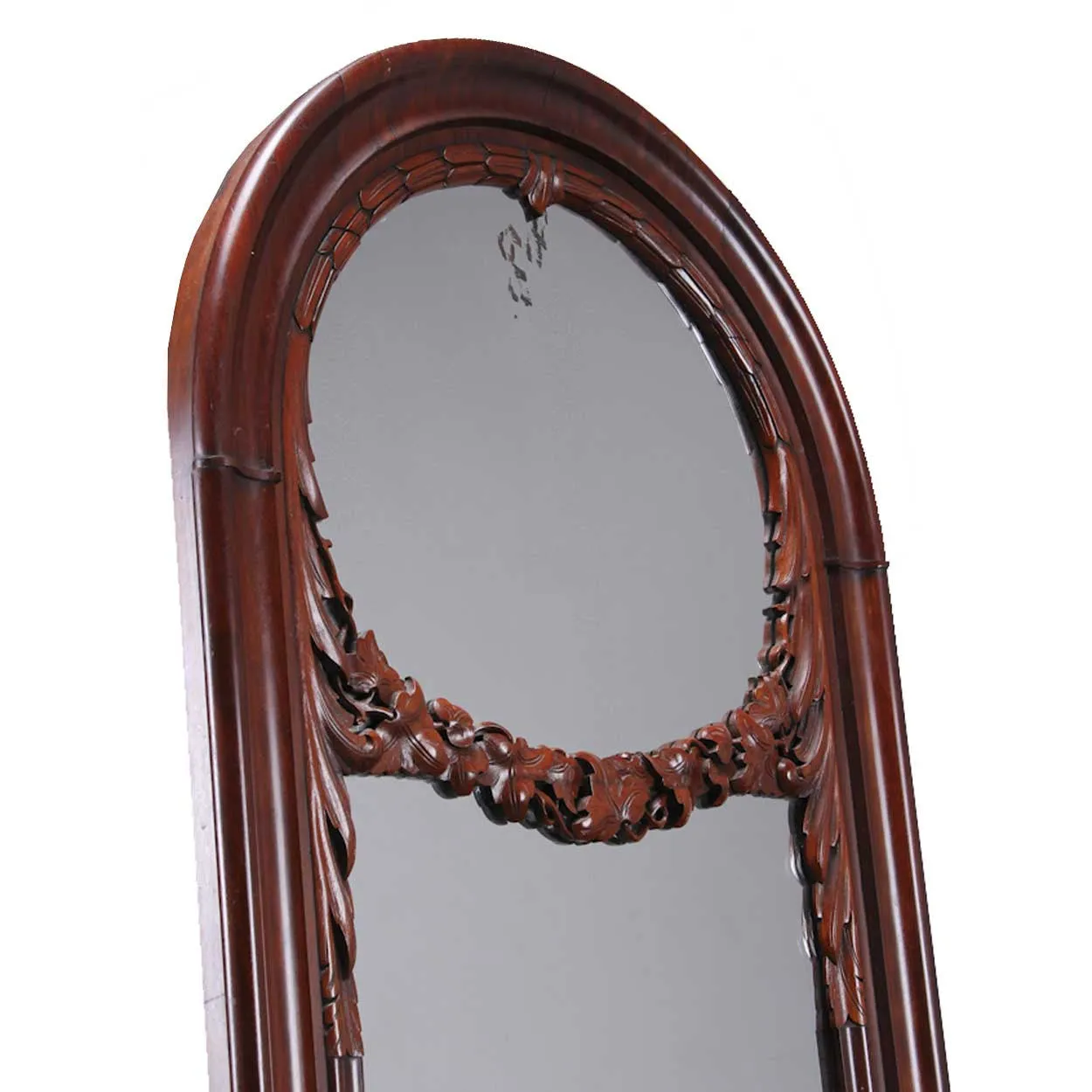 Large Danish Christian VIII Mahogany Arched Diamond Dust Wall Mirror