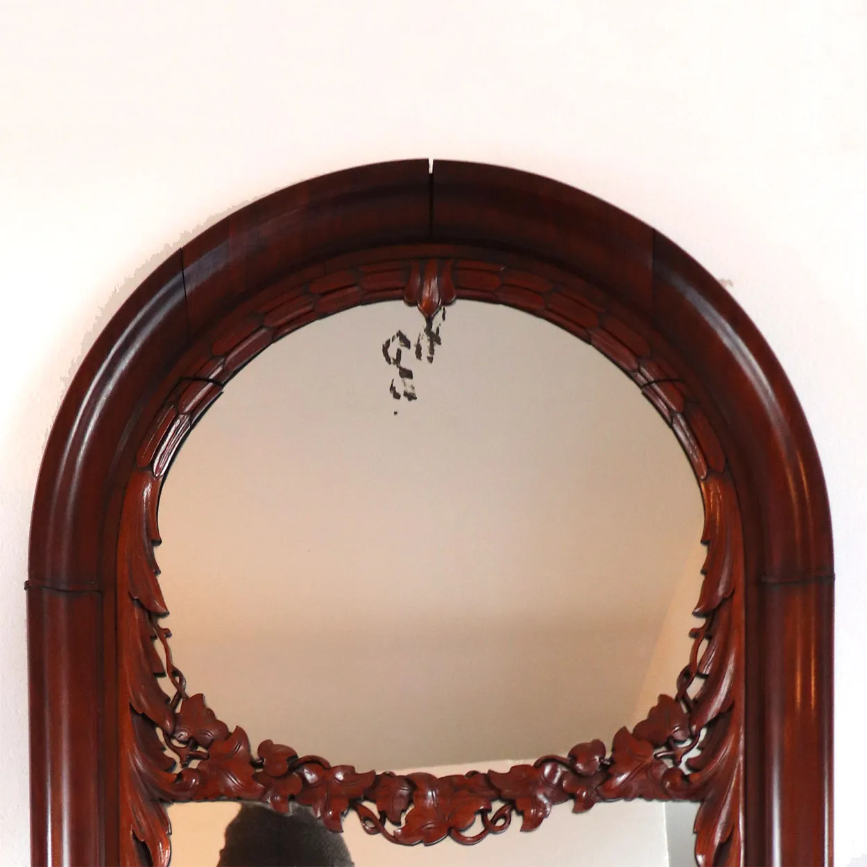 Large Danish Christian VIII Mahogany Arched Diamond Dust Wall Mirror