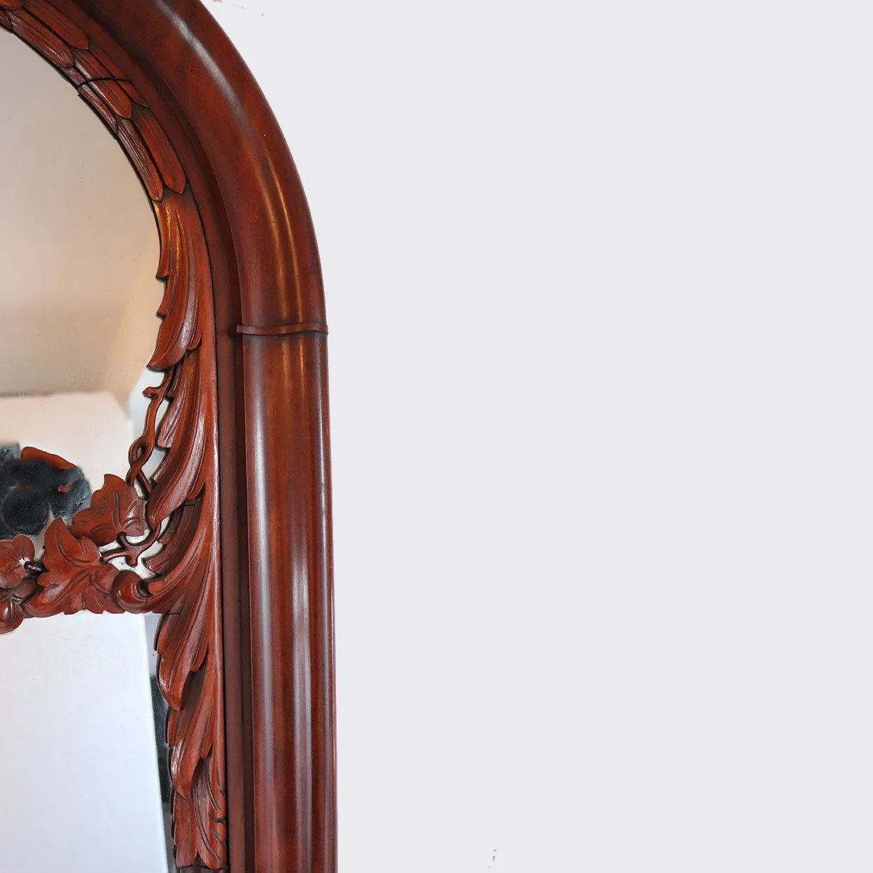 Large Danish Christian VIII Mahogany Arched Diamond Dust Wall Mirror